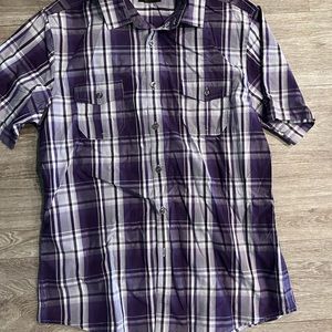 Men’s button down short sleeve - purple and gray